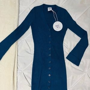 Blue Mini Sweater Dress With Buttons